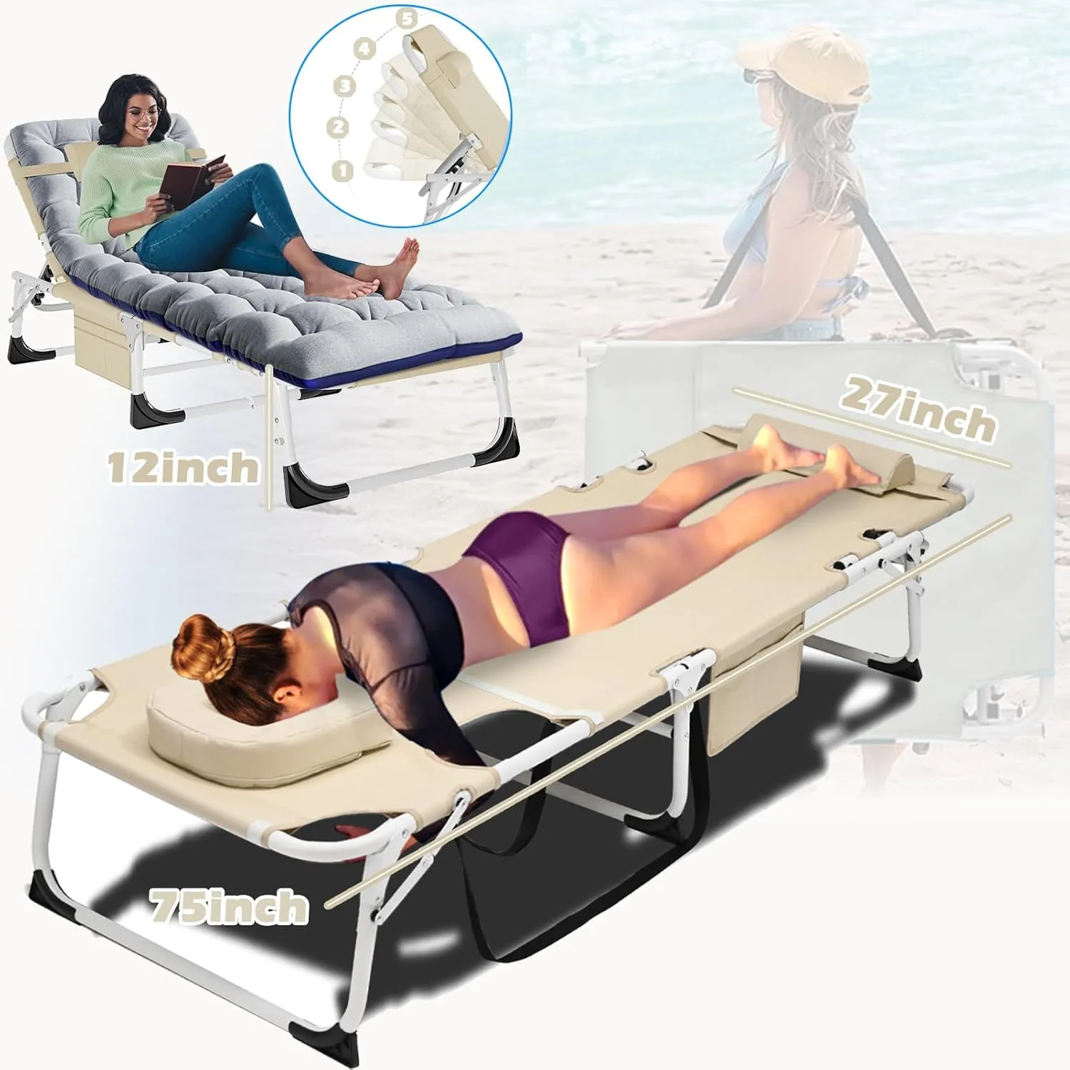 ABORON 2PK Folding Camping Cot for Adults, Heavy Duty 3-in-1 Bed for Guest Sleeping, Adjustable Double-Layer 1200D with Mattress & Carrying Bag for Home, Office, Vacation, Hospital Use