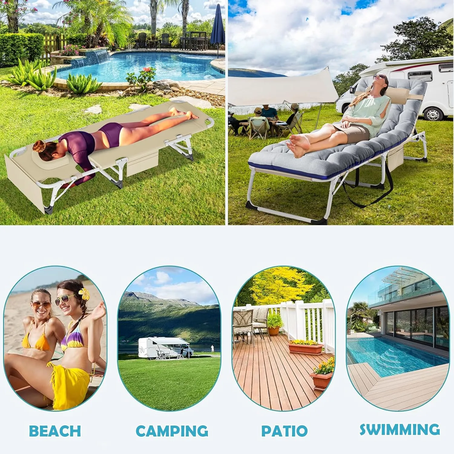 ABORON 2PK Folding Camping Cot for Adults, Heavy Duty 3-in-1 Bed for Guest Sleeping, Adjustable Double-Layer 1200D with Mattress & Carrying Bag for Home, Office, Vacation, Hospital Use