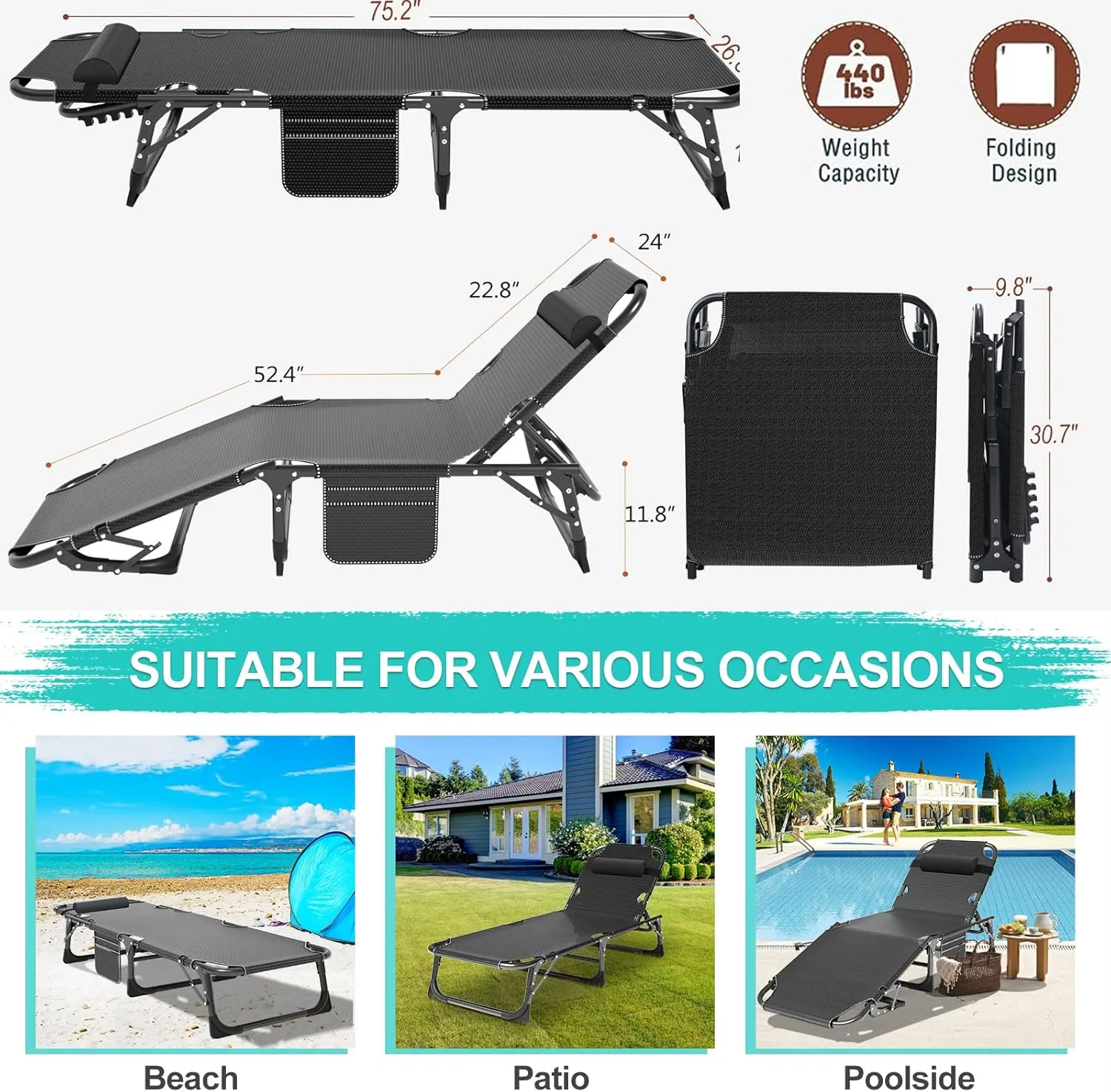 ABORON Folding Camping Cot for Adults, Heavy Duty 3-in-1 Bed for Guest Sleeping, Adjustable Double-Layer 1200D with Mattress & Carrying Bag for Home, Office, Vacation, Hospital Use