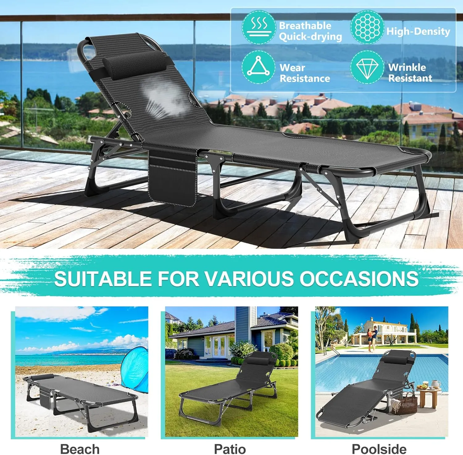 ABORON Folding Camping Cot for Adults, Heavy Duty 3-in-1 Bed for Guest Sleeping, Adjustable Double-Layer 1200D with Mattress & Carrying Bag for Home, Office, Vacation, Hospital Use
