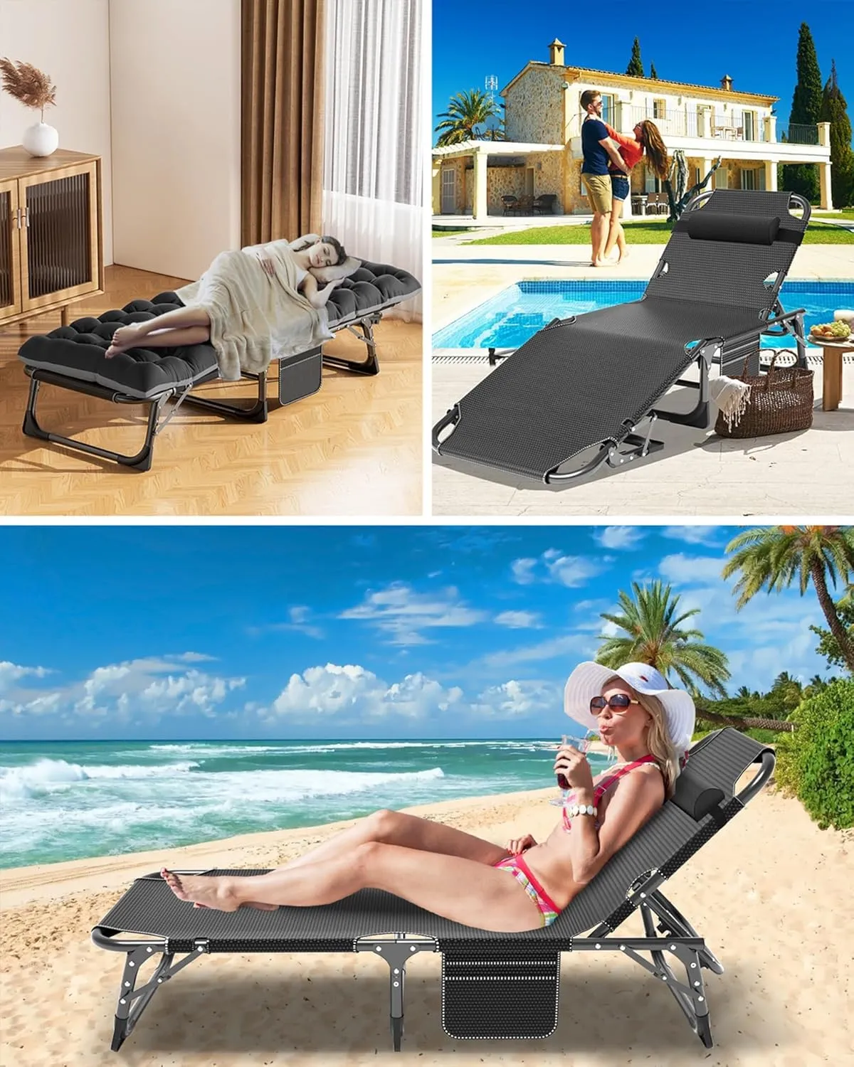 ABORON Folding Camping Cot for Adults, Heavy Duty 3-in-1 Bed for Guest Sleeping, Adjustable Double-Layer 1200D with Mattress & Carrying Bag for Home, Office, Vacation, Hospital Use