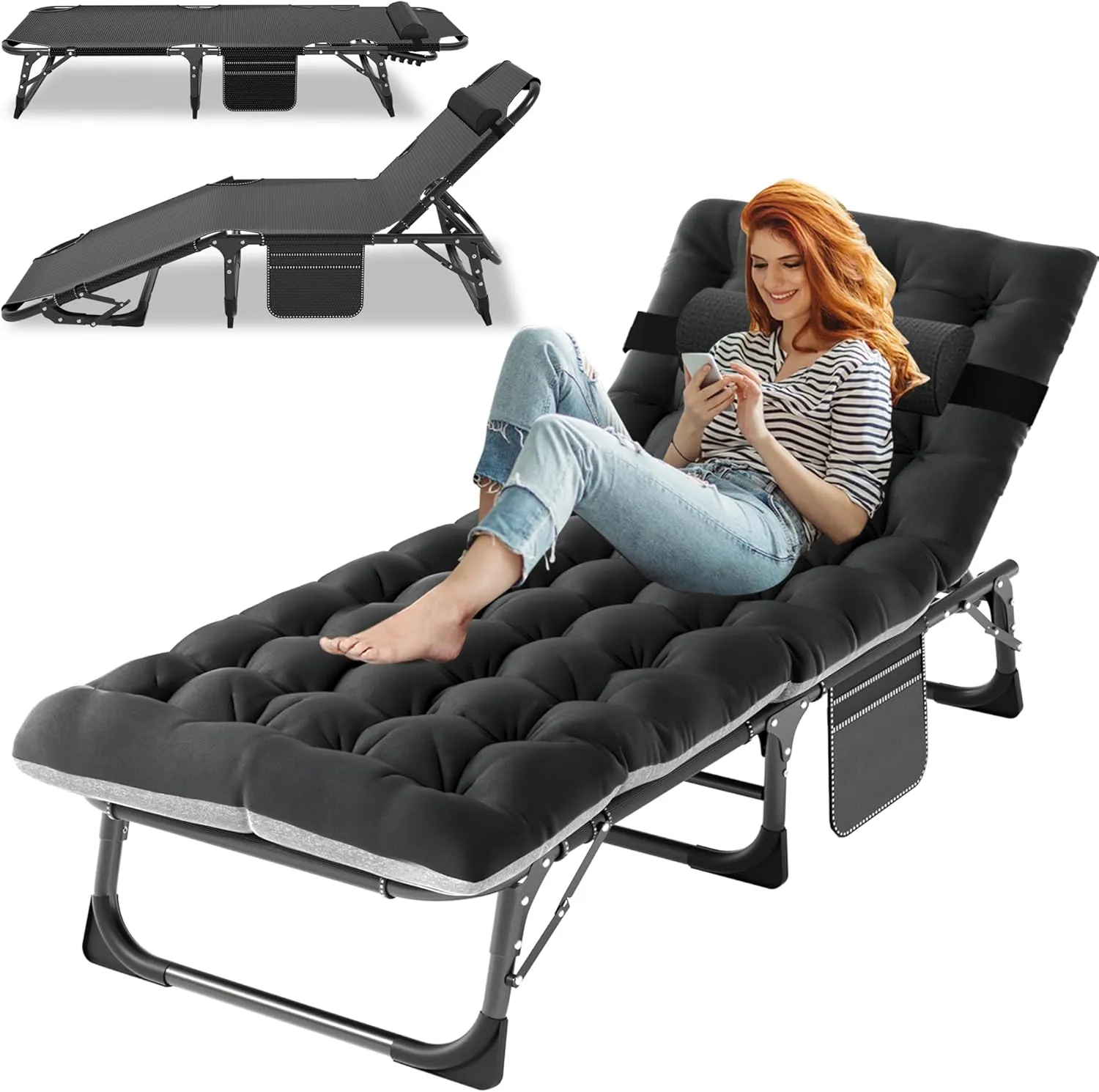 ABORON Folding Camping Cot for Adults, Heavy Duty 3-in-1 Bed for Guest Sleeping, Adjustable Double-Layer 1200D with Mattress & Carrying Bag for Home, Office, Vacation, Hospital Use
