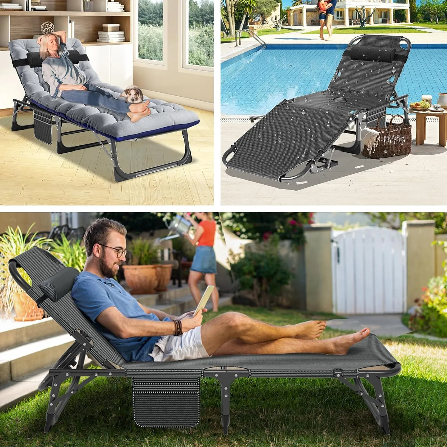 ABORON Folding Camping Cot for Adults, Heavy Duty 3-in-1 Bed for Guest Sleeping, Adjustable Double-Layer 1200D with Mattress & Carrying Bag for Home, Office, Vacation, Hospital Use