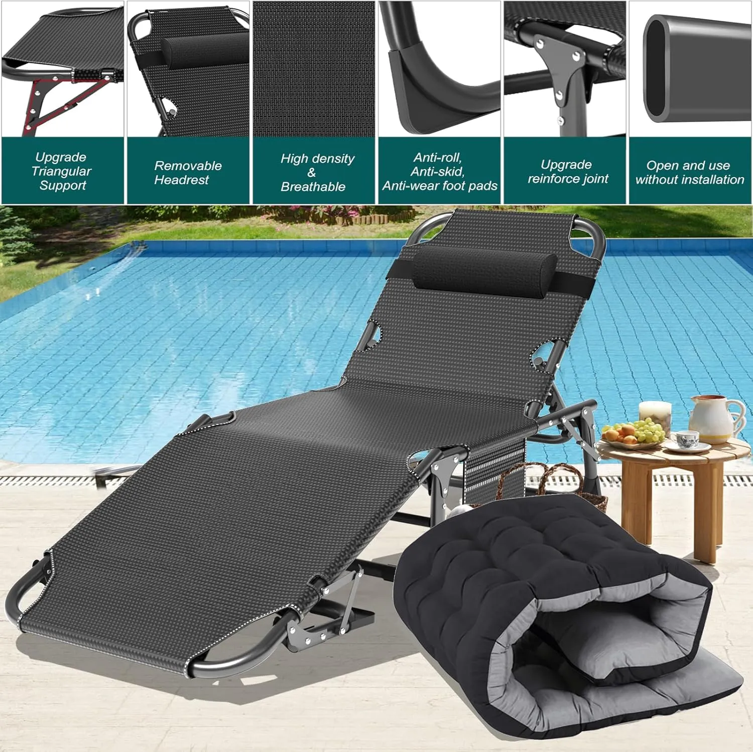 ABORON Folding Camping Cot for Adults, Heavy Duty 3-in-1 Bed for Guest Sleeping, Adjustable Double-Layer 1200D with Mattress & Carrying Bag for Home, Office, Vacation, Hospital Use