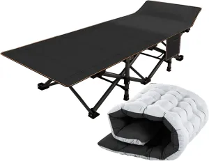 ABORON Folding Camping Cots for Adults, Double Layer 1200D Cot for Sleeping, Heavy Duty Guest Bed with Mattress Carrying Bag Home Camping Office Vacation Hospital