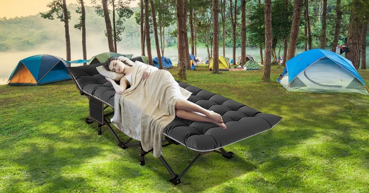 ABORON Folding Camping Cots for Adults, Double Layer 1200D Cot for Sleeping, Heavy Duty Guest Bed with Mattress Carrying Bag Home Camping Office Vacation Hospital