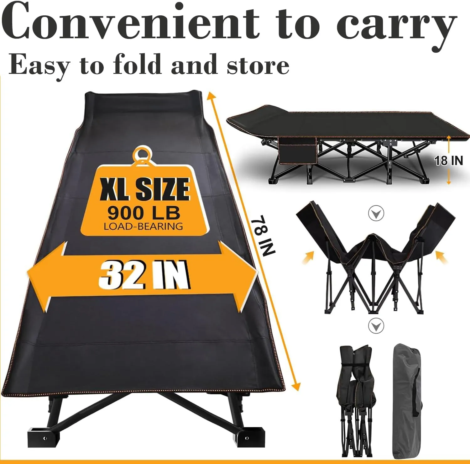 ABORON Oversized Folding Camping Cot for Adults, Double Layer 1200D, 500lb Capacity, Heavy Duty Guest Cot with Mat & Carrying Bag for Indoor & Outdoor Use