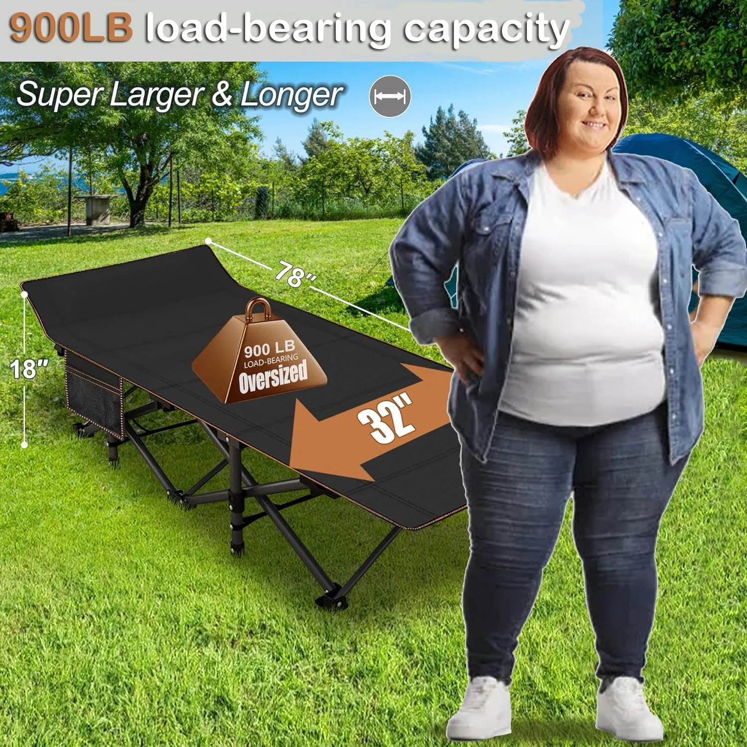 ABORON Oversized Folding Camping Cot for Adults, Double Layer 1200D, 500lb Capacity, Heavy Duty Guest Cot with Mat & Carrying Bag for Indoor & Outdoor Use