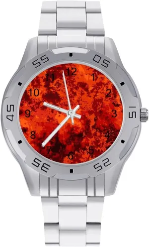 Abstract Fire Flames Red Simple Wrist Watches for Men Silver Casual Big Face Dress Watch Easy to Read
