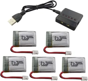 Accessories 5PCS 3.7V 220mAh Battery with 5 in 1 Charger for E010 GoolRC T36 NINHUI NH010 F36 JJRC H36 HS210 SANROCK GD65A ATOYX AT-66 RC Quadcopter Drone