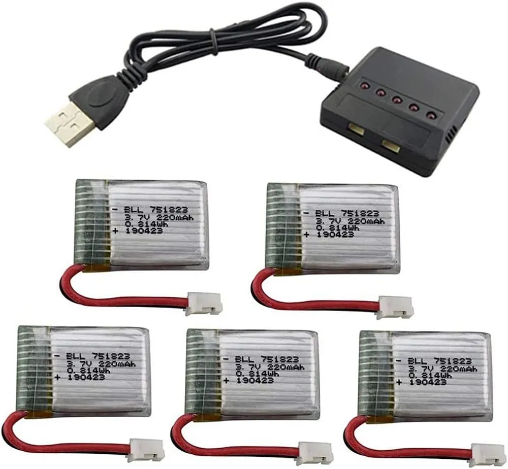 Accessories 5PCS 3.7V 220mAh Battery with 5 in 1 Charger for E010 GoolRC T36 NINHUI NH010 F36 JJRC H36 HS210 SANROCK GD65A ATOYX AT-66 RC Quadcopter Drone