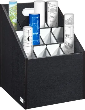 Adir Blue Print Storage Organizer Cart - Wooden Plan and Blueprint Storage Box, Poster Storage Cabinet, Map Storage Cart and Construction Plan Holder in Black