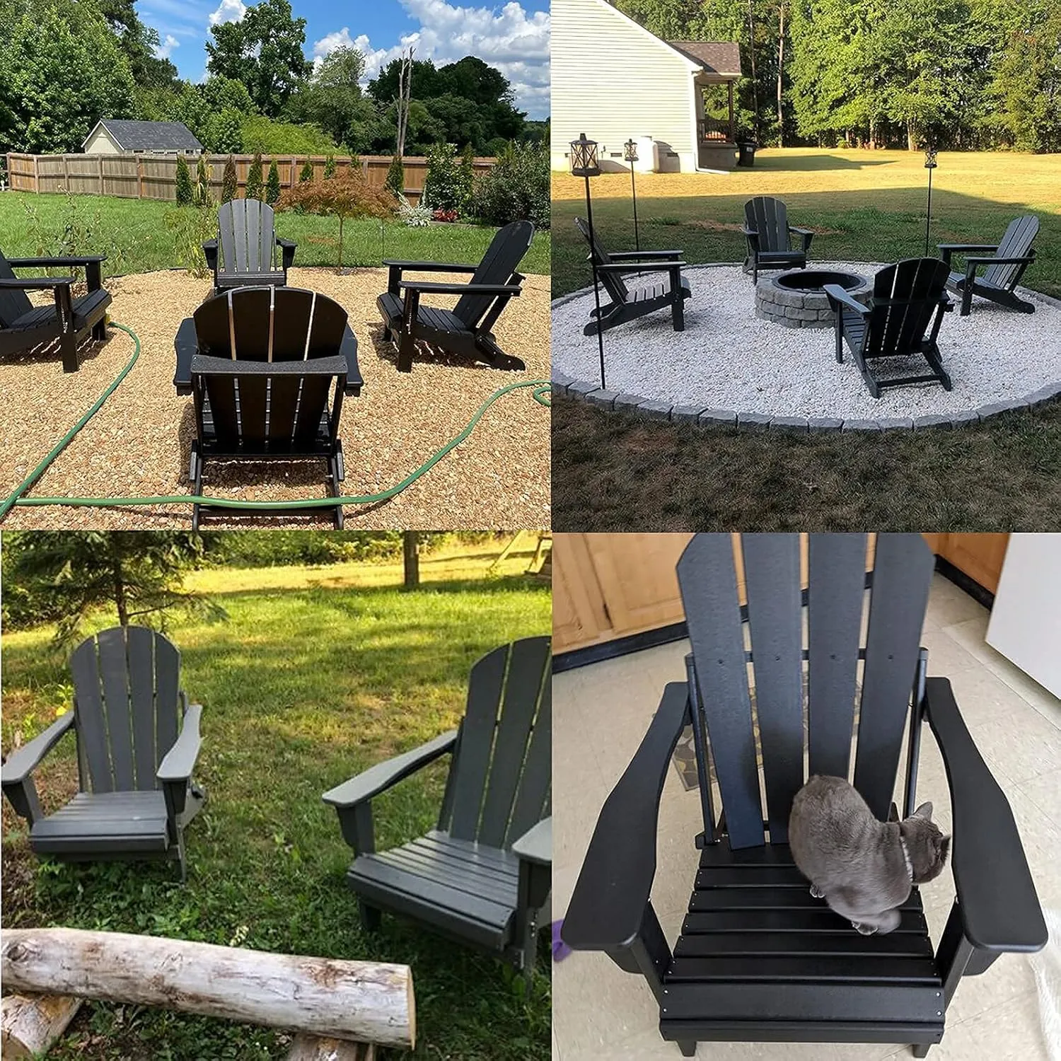 Adirondack Chair with Cup Holder, Folding HDPE Patio Chairs, Outdoor Plastic Fire Pit Chair, Wood Texture, Lawn Chairs for Deck, Porch, Backyard, Garden, Slate Gray