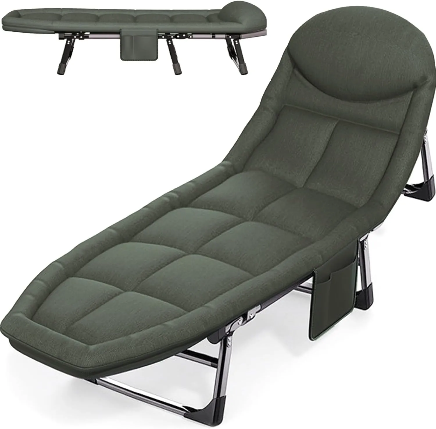 Adjustable Portable Folding Camping Cot with Mattress, Adjustable 5-Position Folding Chaise Lounge Chair, Heavy Duty Outdoor Bed with Carry Bag, Perfect for Adults, Home Office Nap, 24070608