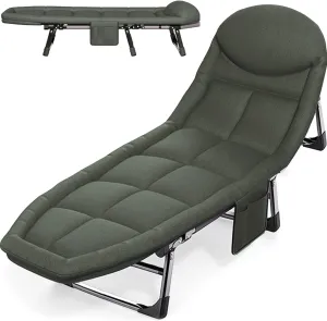 Adjustable Portable Folding Camping Cot with Mattress, Adjustable 5-Position Folding Chaise Lounge Chair, Heavy Duty Outdoor Bed with Carry Bag, Perfect for Adults, Home Office Nap, 24070608