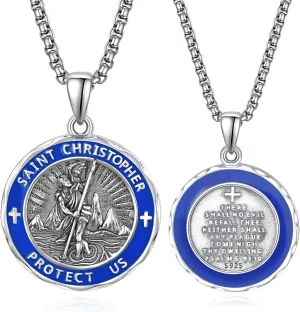 ADMETUS Saint Medals 925 Sterling Silver Blue/Red Enamel Amulet Protection Jewelry Religious Gifts for Men with 2.5mm 22" 2" Rolo Chain