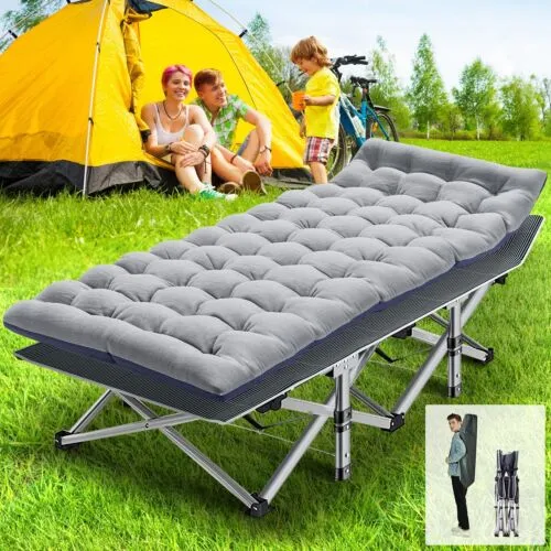 Adults Folding Camping Cots Durable Military Heavy Duty Sleeping Bed W/Mattress