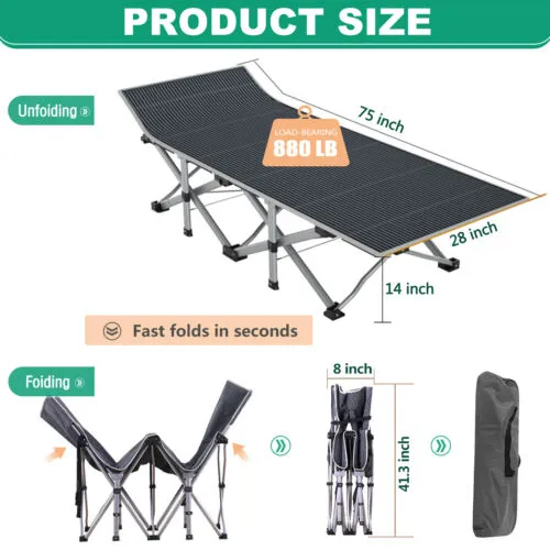 Adults Folding Camping Cots Durable Military Heavy Duty Sleeping Bed W/Mattress
