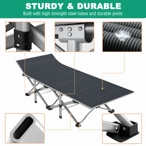 Adults Folding Camping Cots Durable Military Heavy Duty Sleeping Bed W/Mattress