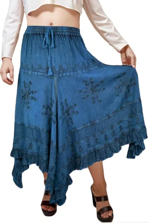 Agan Traders 2025 Spring Women's Flowy Handkerchief Hemline Midi Maxi Skirts for Women - Gypsy Embroidered Ruffle Long Skirts