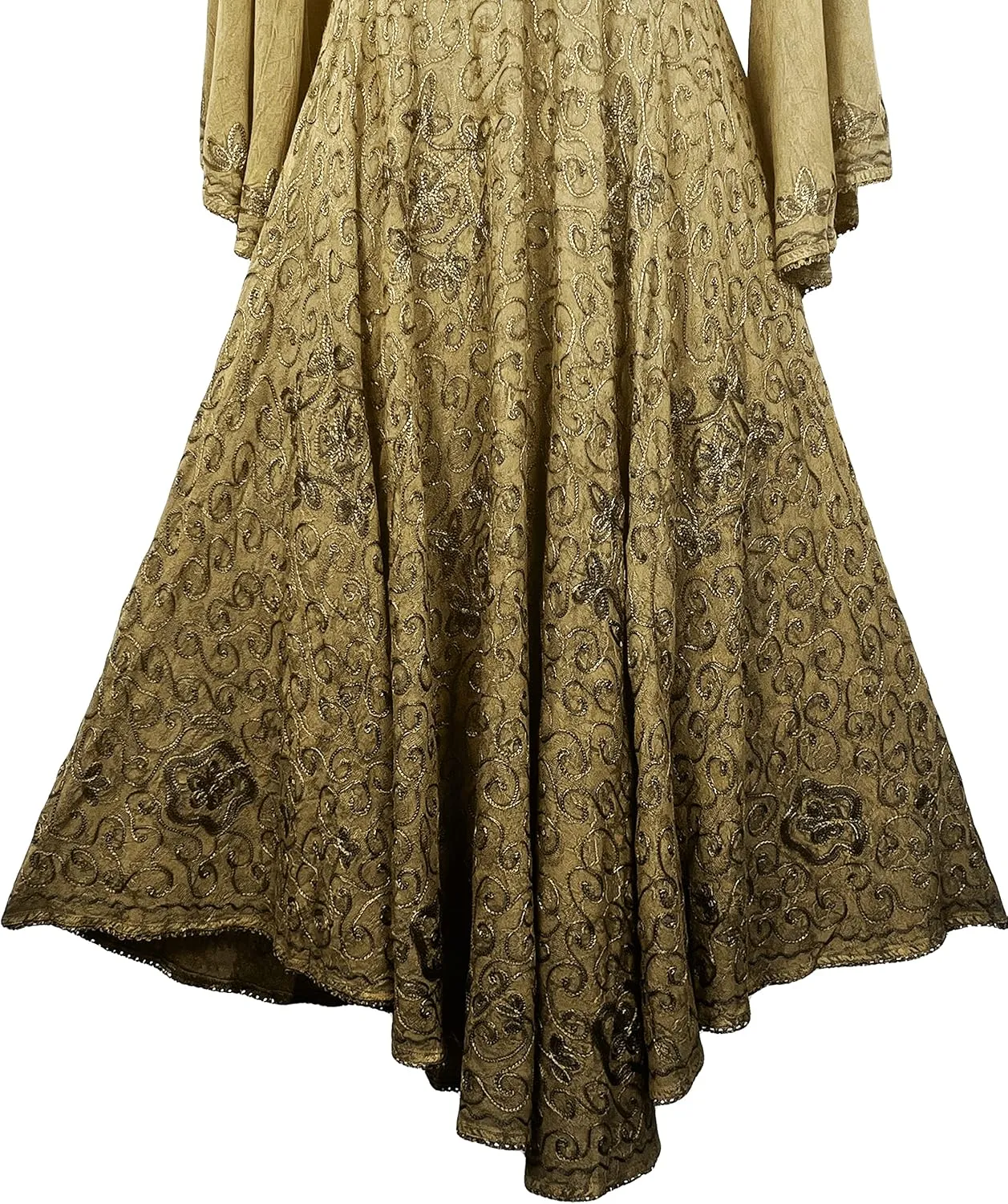 Agan Traders Women's 2025 Sping Bohemian Medieval Renaissance Embroidered Bell Sleeve Flared Calf Length Dress Gown