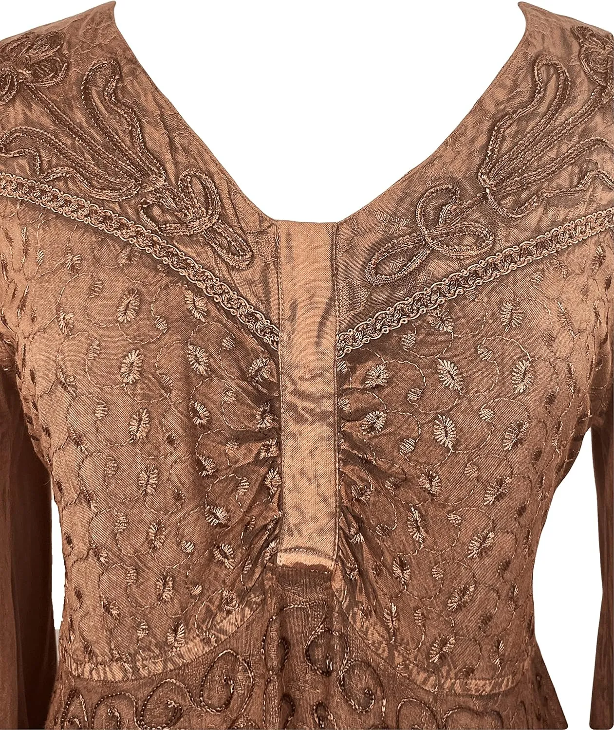 Agan Traders Women's 2025 Sping Bohemian Medieval Renaissance Embroidered Bell Sleeve Flared Calf Length Dress Gown