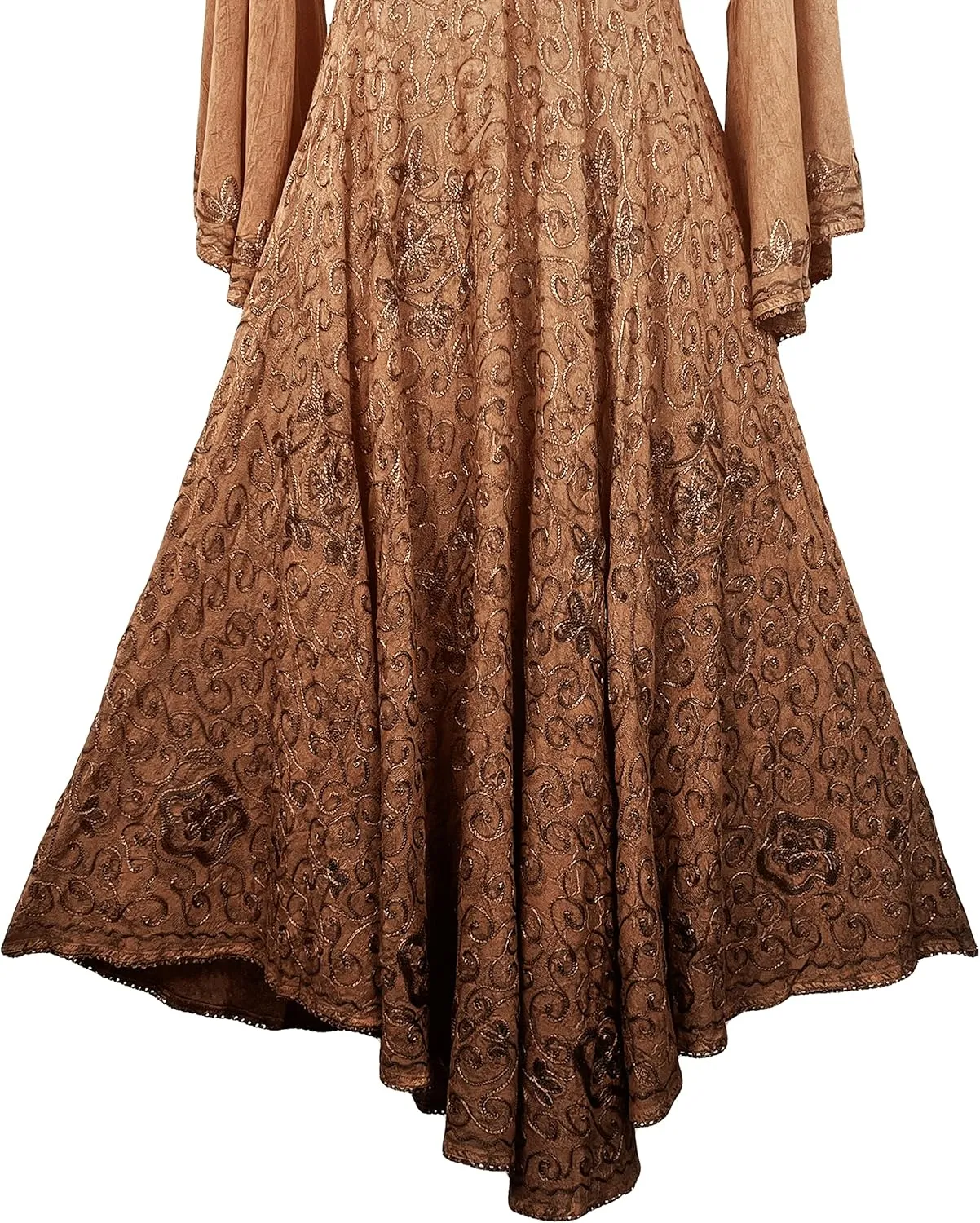 Agan Traders Women's 2025 Sping Bohemian Medieval Renaissance Embroidered Bell Sleeve Flared Calf Length Dress Gown