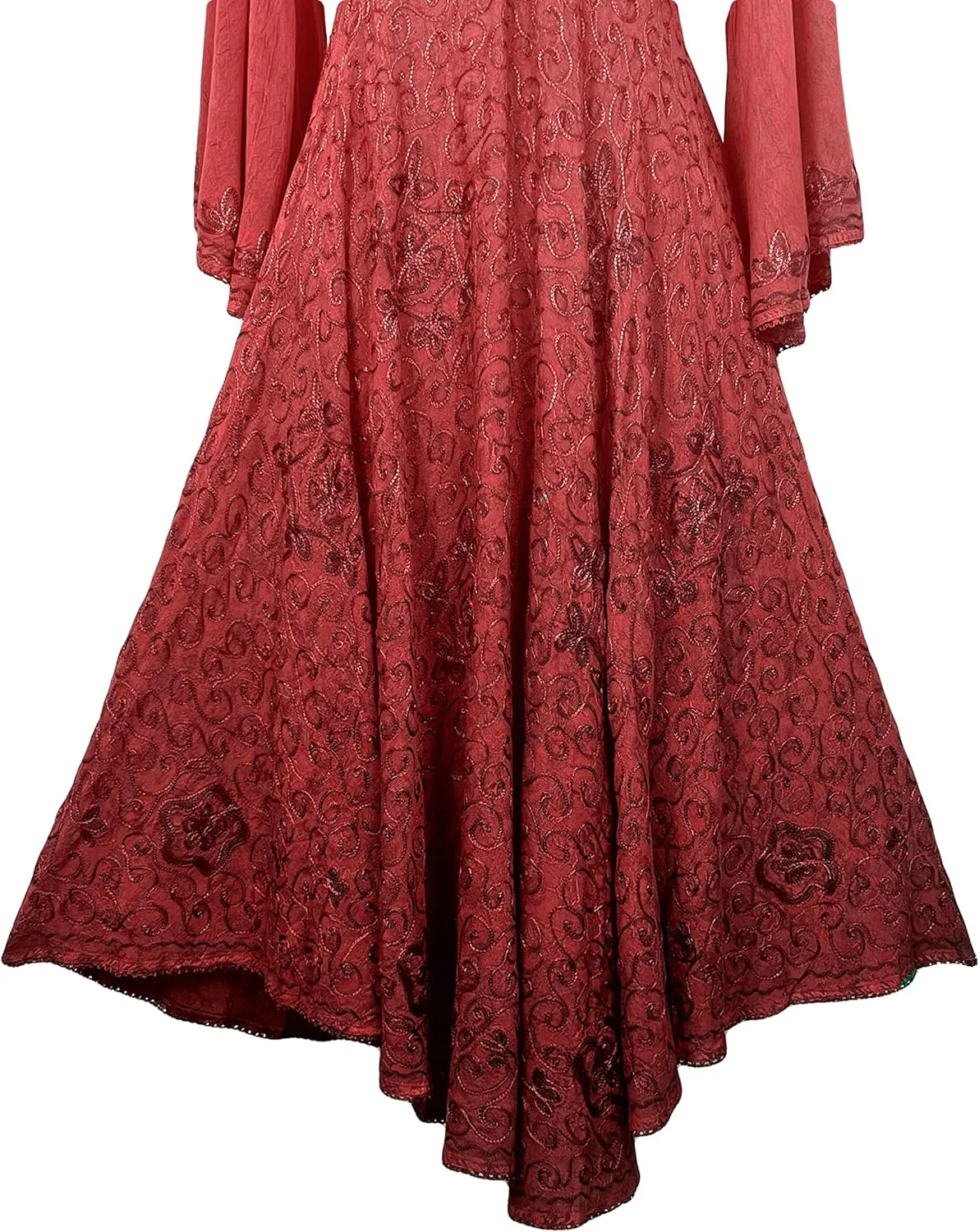 Agan Traders Women's 2025 Sping Bohemian Medieval Renaissance Embroidered Bell Sleeve Flared Calf Length Dress Gown
