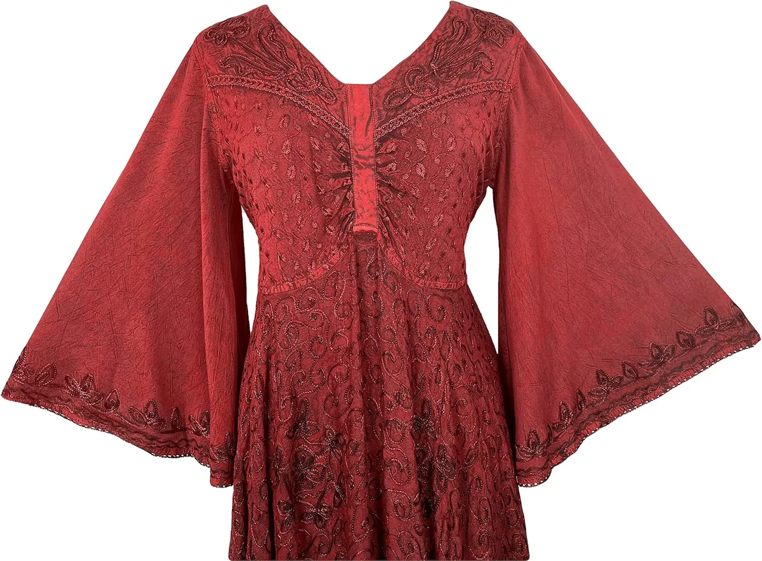 Agan Traders Women's 2025 Sping Bohemian Medieval Renaissance Embroidered Bell Sleeve Flared Calf Length Dress Gown