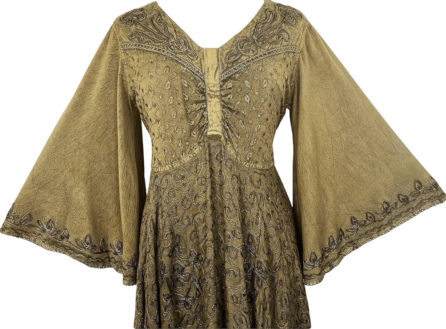 Agan Traders Women's 2025 Sping Bohemian Medieval Renaissance Embroidered Bell Sleeve Flared Calf Length Dress Gown