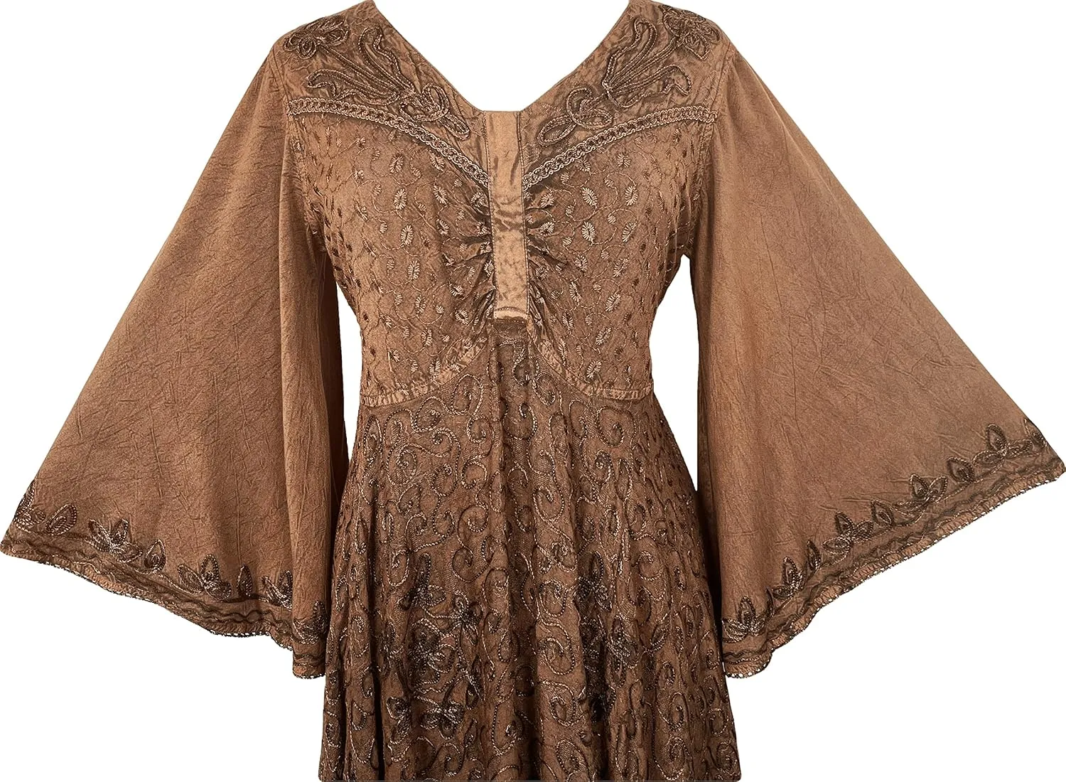 Agan Traders Women's 2025 Sping Bohemian Medieval Renaissance Embroidered Bell Sleeve Flared Calf Length Dress Gown