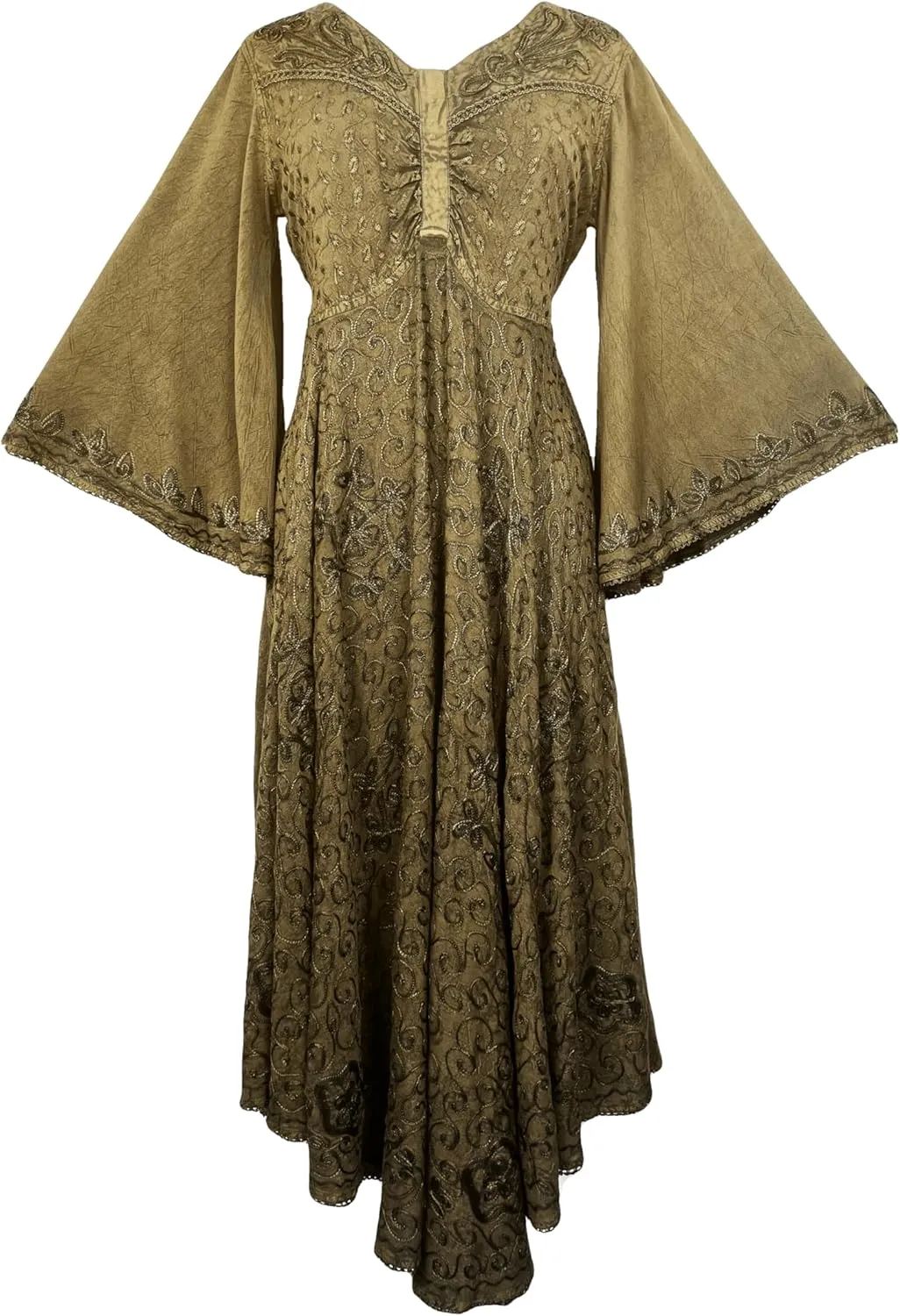 Agan Traders Women's 2025 Sping Bohemian Medieval Renaissance Embroidered Bell Sleeve Flared Calf Length Dress Gown