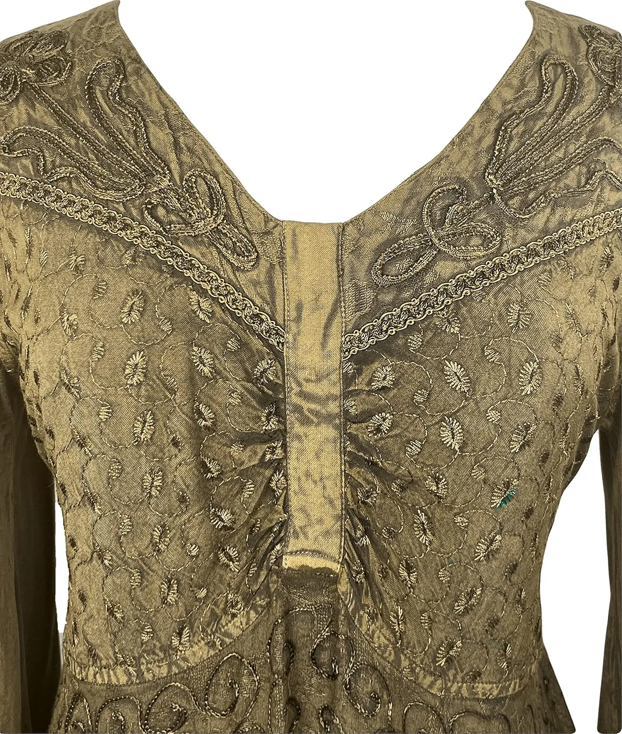 Agan Traders Women's 2025 Sping Bohemian Medieval Renaissance Embroidered Bell Sleeve Flared Calf Length Dress Gown