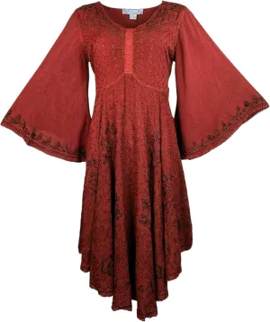 Agan Traders Women's 2025 Spring V Neck Roman Bohemian Embroidered Bell Sleeve Big Hem Flared Dress Mid Calf