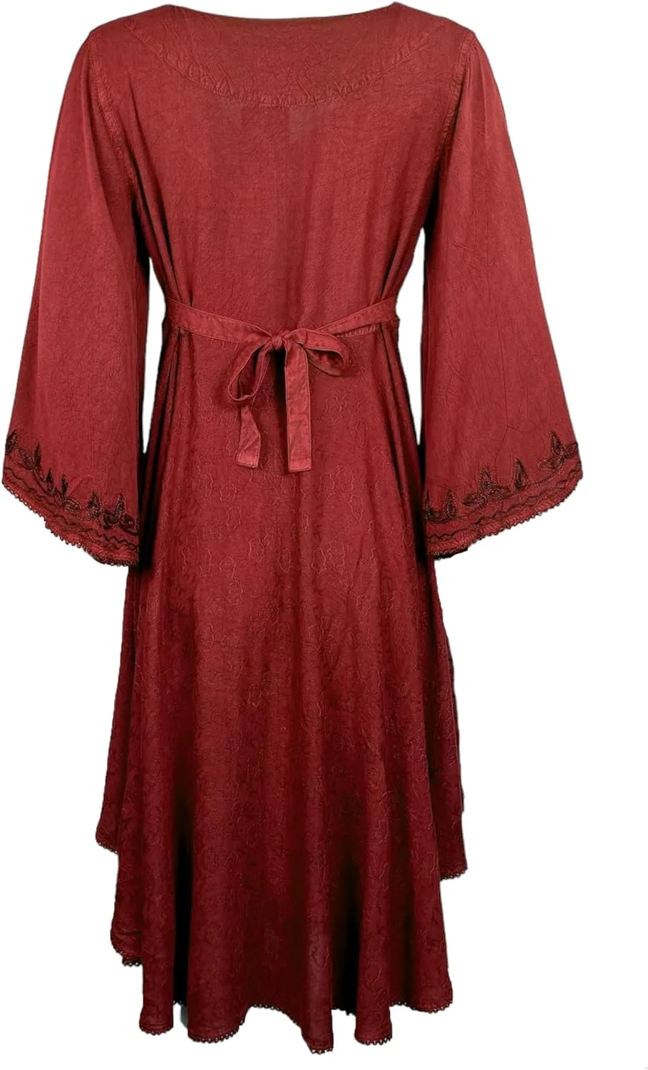 Agan Traders Women's 2025 Spring V Neck Roman Bohemian Embroidered Bell Sleeve Big Hem Flared Dress Mid Calf