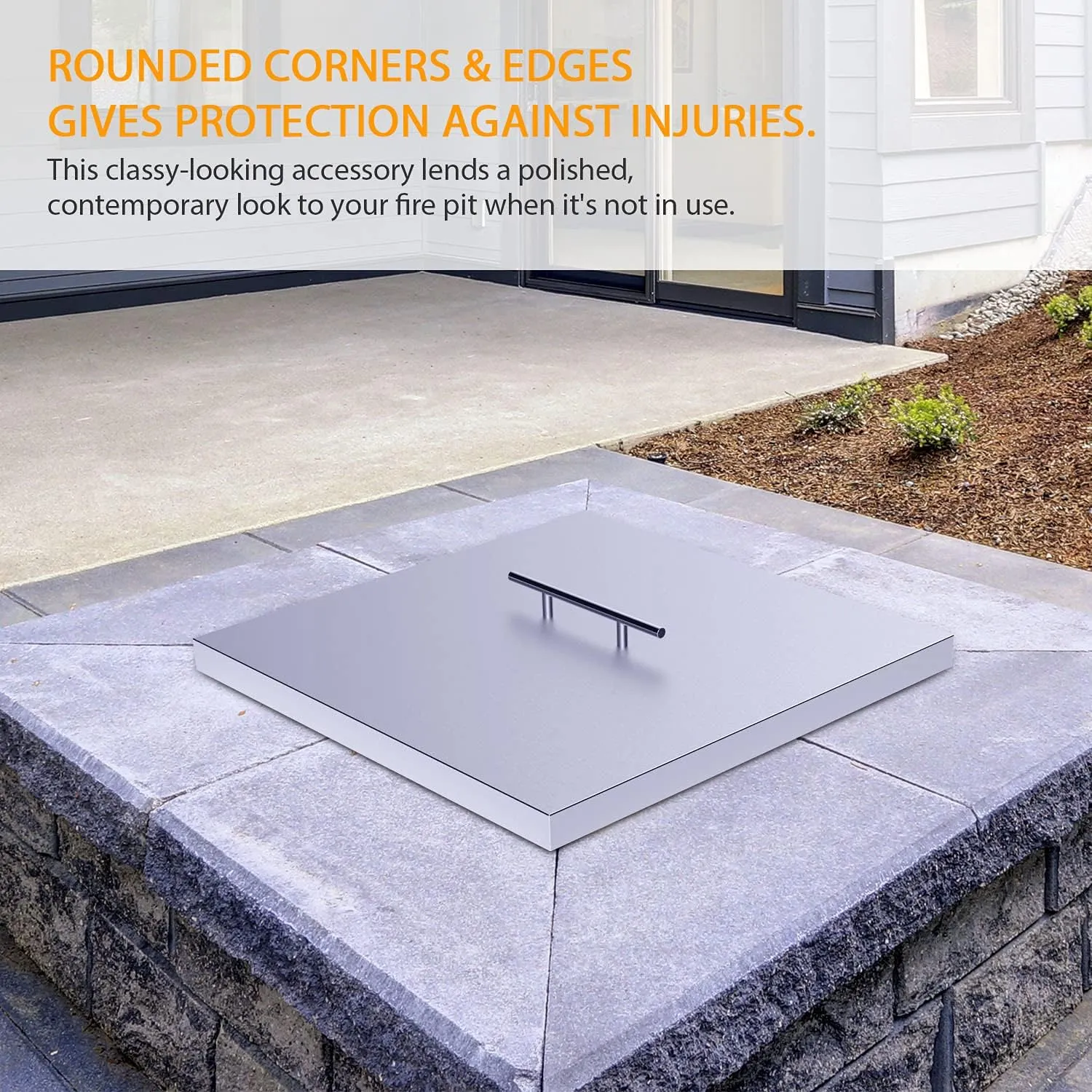 AJinTeby Fire Pit Lid Fits 24" x 24" Drop-in Fire Pit Pan, 27" x 27" Stainless Steel Fire Pit Burner Cover, Fire Pit Cover Rectangular Burner Pan