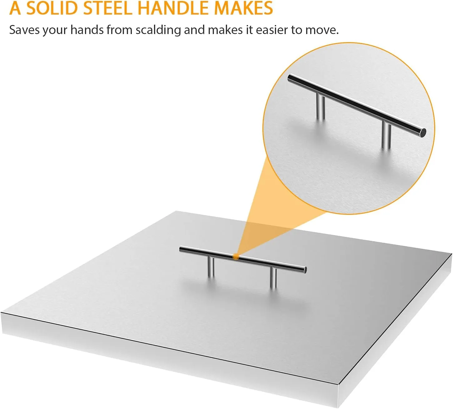 AJinTeby Fire Pit Lid Fits 24" x 24" Drop-in Fire Pit Pan, 27" x 27" Stainless Steel Fire Pit Burner Cover, Fire Pit Cover Rectangular Burner Pan