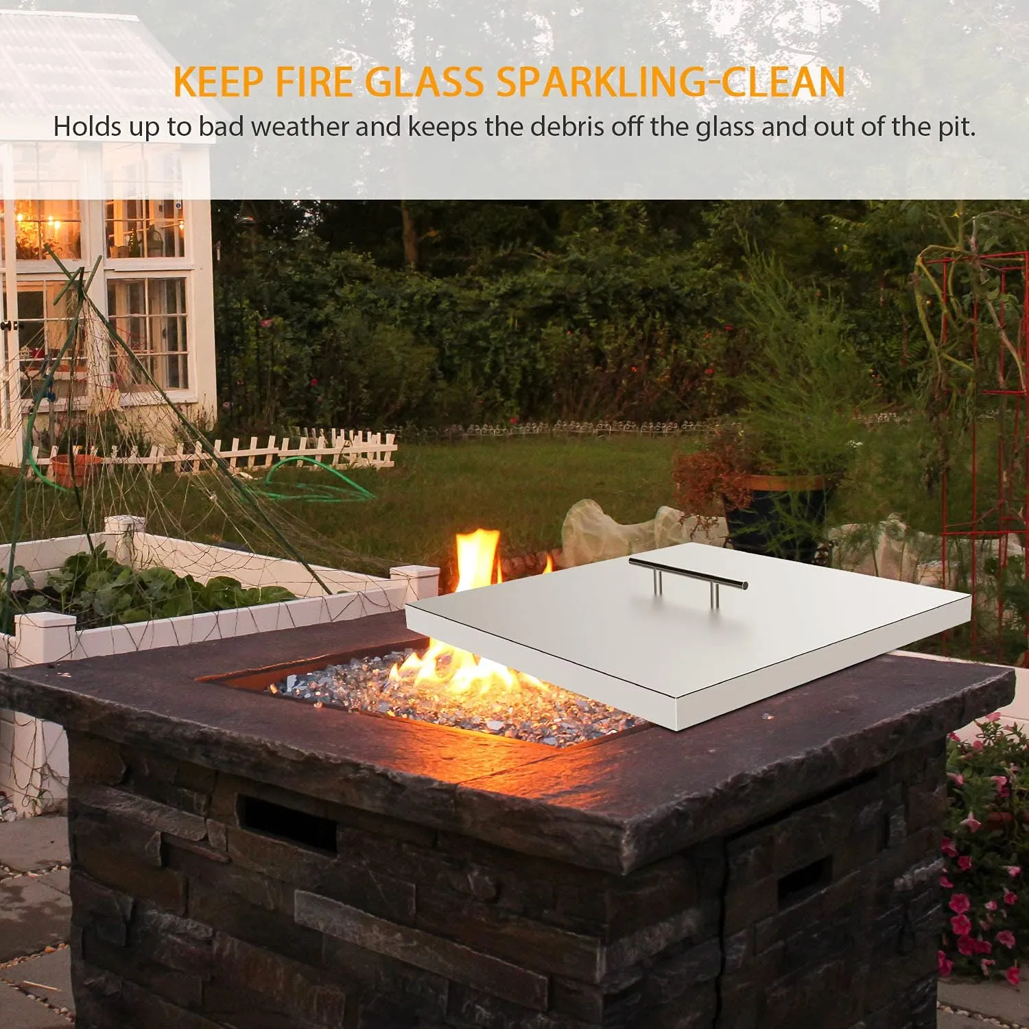 AJinTeby Fire Pit Lid Fits 24" x 24" Drop-in Fire Pit Pan, 27" x 27" Stainless Steel Fire Pit Burner Cover, Fire Pit Cover Rectangular Burner Pan