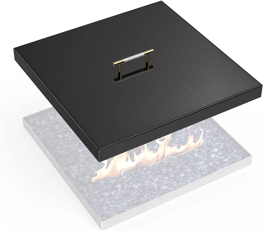 AJinTeby Fire Pit Lid Fits 24" x 24" Drop-in Fire Pit Pan, 27" x 27" Upgrade Porcelain Steel Fire Pit Cover, Fire Pit Cover Rectangular Burner Pan