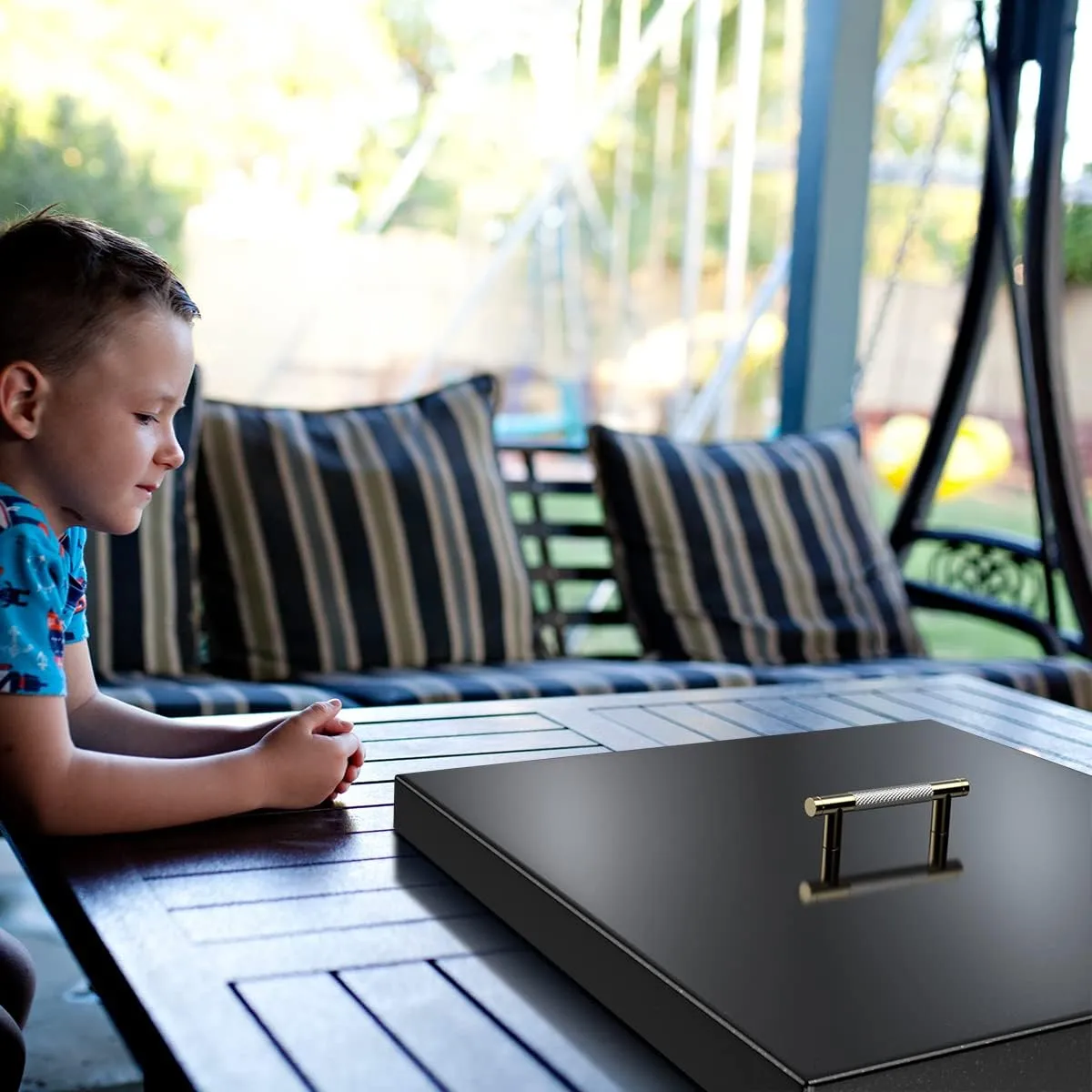AJinTeby Fire Pit Lid Fits 24" x 24" Drop-in Fire Pit Pan, 27" x 27" Upgrade Porcelain Steel Fire Pit Cover, Fire Pit Cover Rectangular Burner Pan