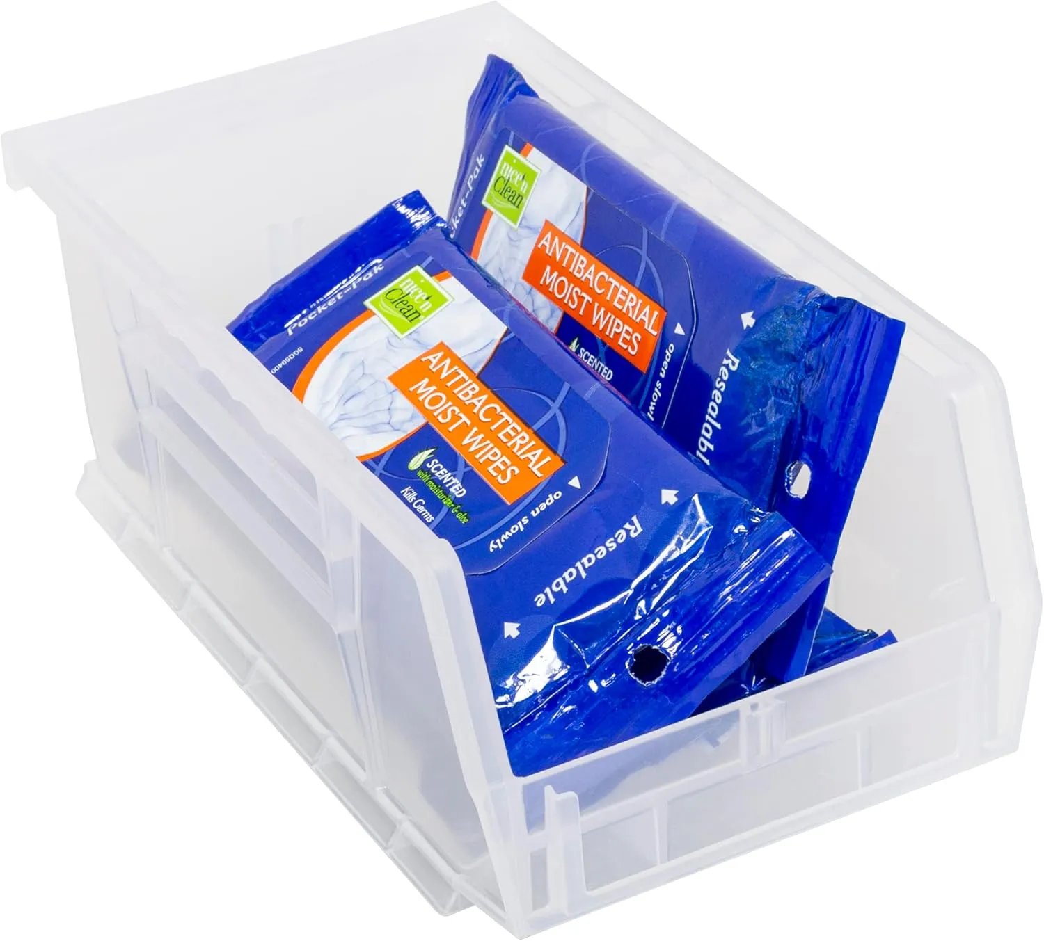Akro-Mils 30220 AkroBins Plastic Storage Bins, Space-Saving Stackable Bins for Garage, Pantry, Craft Organization, 7-Inch x 4-Inch x 3-Inch, Clear, 24-Pack