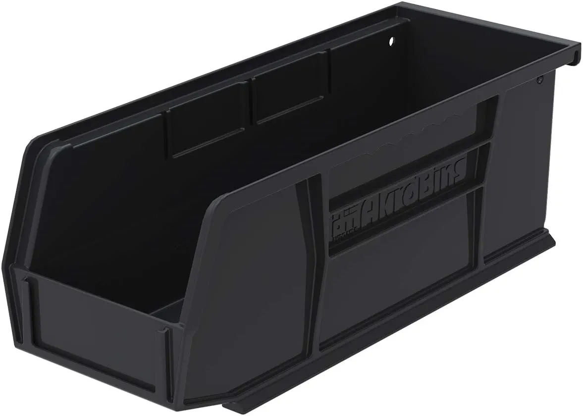 Akro-Mils 30224 AkroBins Plastic Storage Bins, Space-Saving Stackable Bins for Garage, Pantry, Craft Organization, 11-Inch x 4-Inch x 4-Inch, Black, 12-Pack