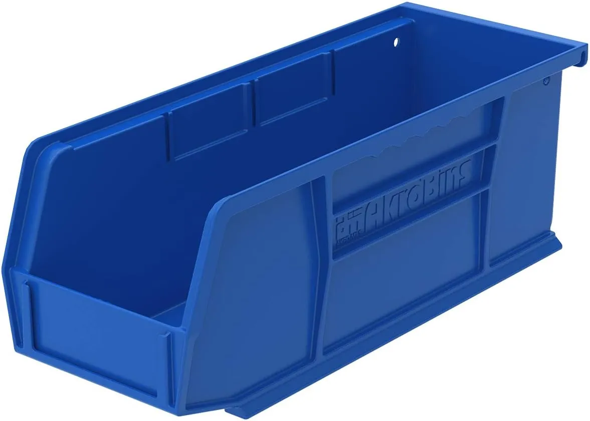 Akro-Mils 30224 AkroBins Plastic Storage Bins, Space-Saving Stackable Bins for Garage, Pantry, Craft Organization, 11-Inch x 4-Inch x 4-Inch, Blue, 12-Pack