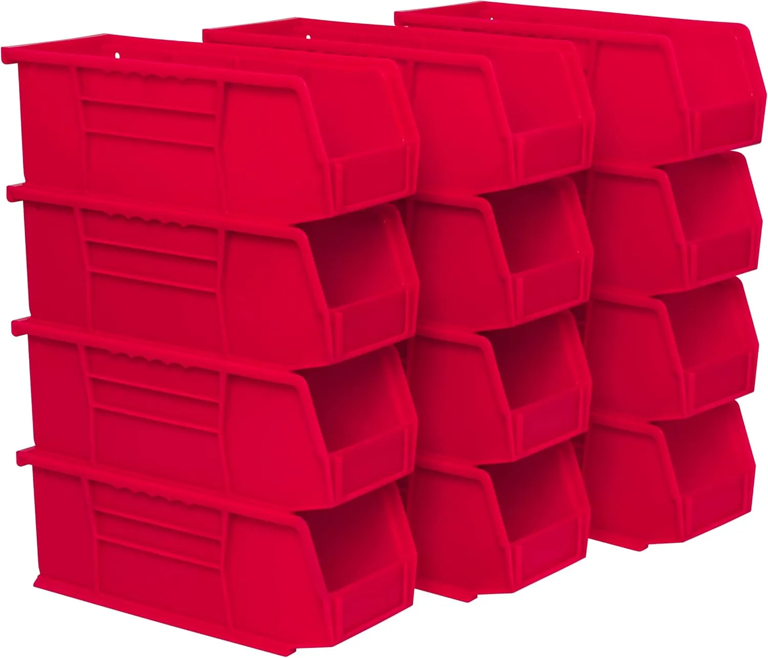 Akro-Mils 30224 AkroBins Plastic Storage Bins, Space-Saving Stackable Bins for Garage, Pantry, Craft Organization, 11-Inch x 4-Inch x 4-Inch, Red, 12-Pack
