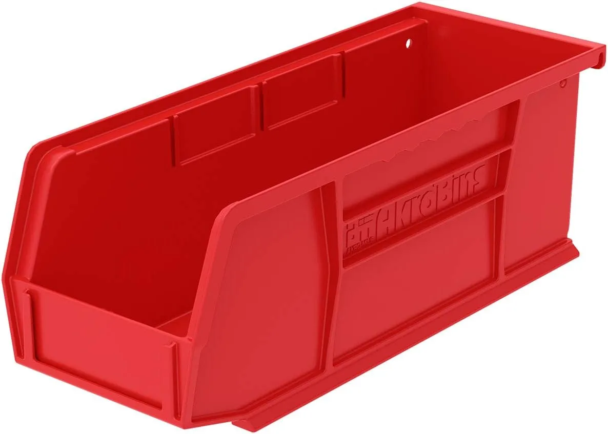 Akro-Mils 30224 AkroBins Plastic Storage Bins, Space-Saving Stackable Bins for Garage, Pantry, Craft Organization, 11-Inch x 4-Inch x 4-Inch, Red, 12-Pack