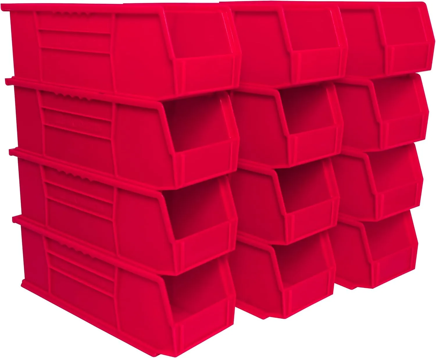 Akro-Mils 30234 AkroBins Plastic Storage Bins, Space-Saving Stackable Bins for Garage, Pantry, Craft Organization, 15-Inch x 5-Inch x 5-Inch, Red, 12-Pack