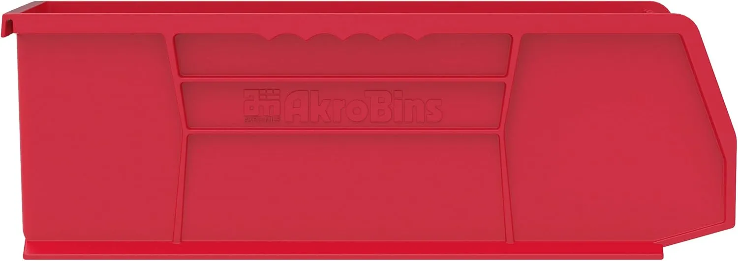Akro-Mils 30234 AkroBins Plastic Storage Bins, Space-Saving Stackable Bins for Garage, Pantry, Craft Organization, 15-Inch x 5-Inch x 5-Inch, Red, 12-Pack