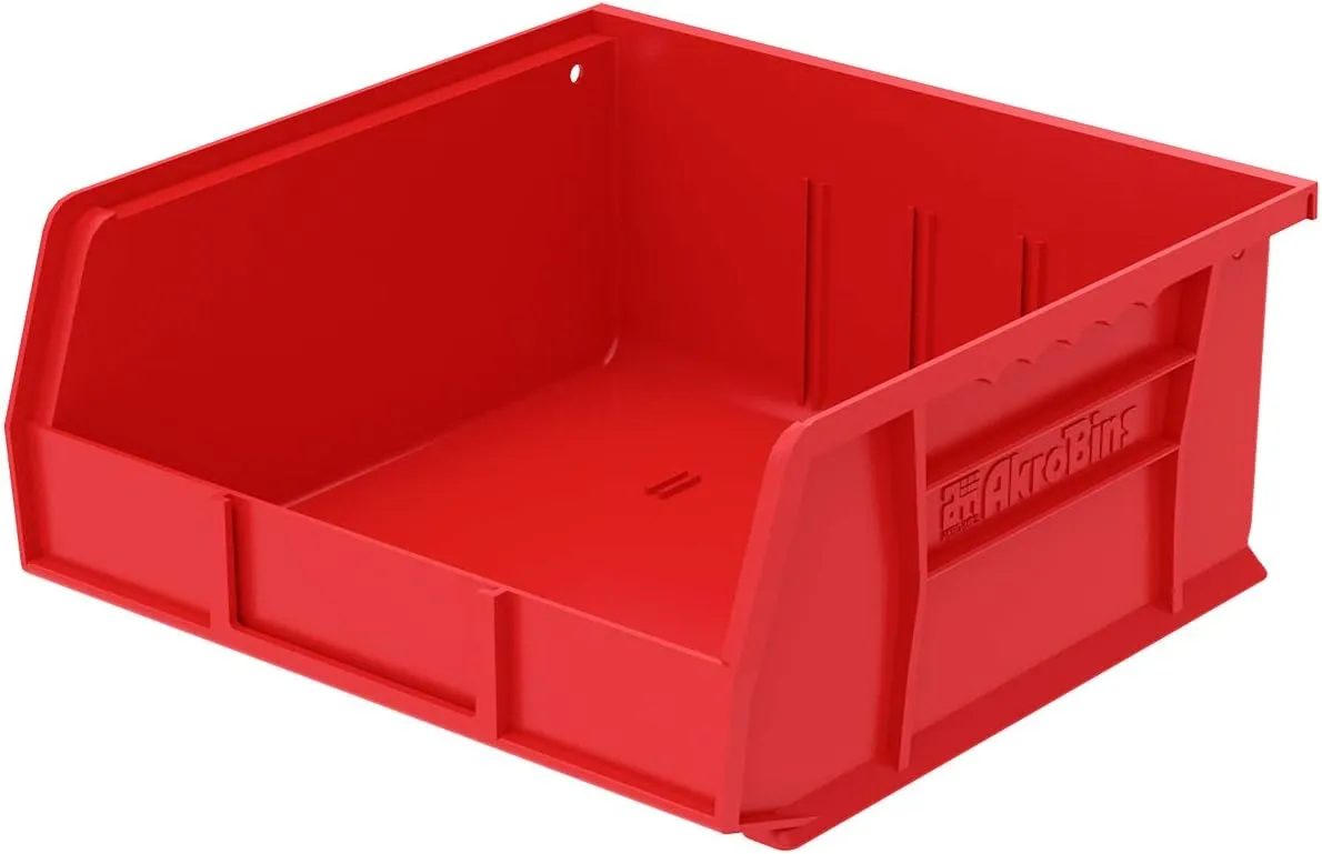 Akro-Mils 30235 AkroBins Plastic Storage Bins, Space-Saving Stackable Bins for Garage, Pantry, Craft Organization, 11-Inch x 11-Inch x 5-Inch, Red, 6-Pack