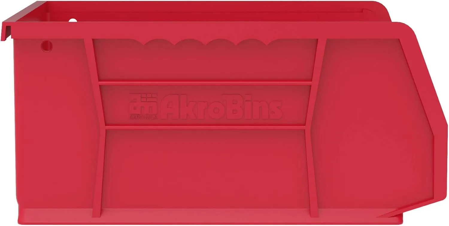 Akro-Mils 30235 AkroBins Plastic Storage Bins, Space-Saving Stackable Bins for Garage, Pantry, Craft Organization, 11-Inch x 11-Inch x 5-Inch, Red, 6-Pack