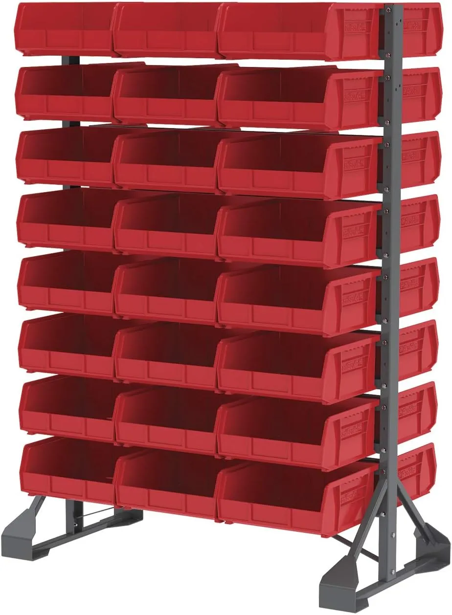 Akro-Mils 30235 AkroBins Plastic Storage Bins, Space-Saving Stackable Bins for Garage, Pantry, Craft Organization, 11-Inch x 11-Inch x 5-Inch, Red, 6-Pack
